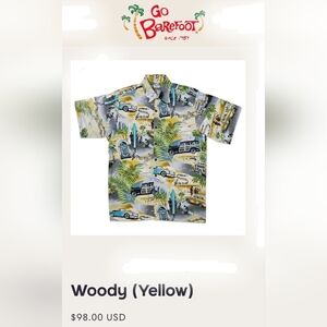 Go Barefoot HAWAII Men's Woody Hawaiian Shirt NWT